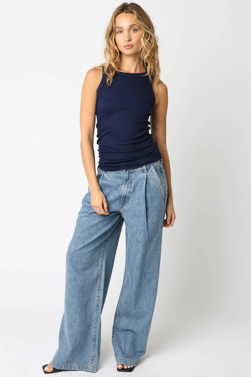 Olivaceous - Ribbed Fitted Scoop Neck Tank Top
