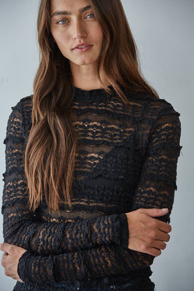 By Together - Woven Nylon Cotton Spandex Lace See Through Mock Top