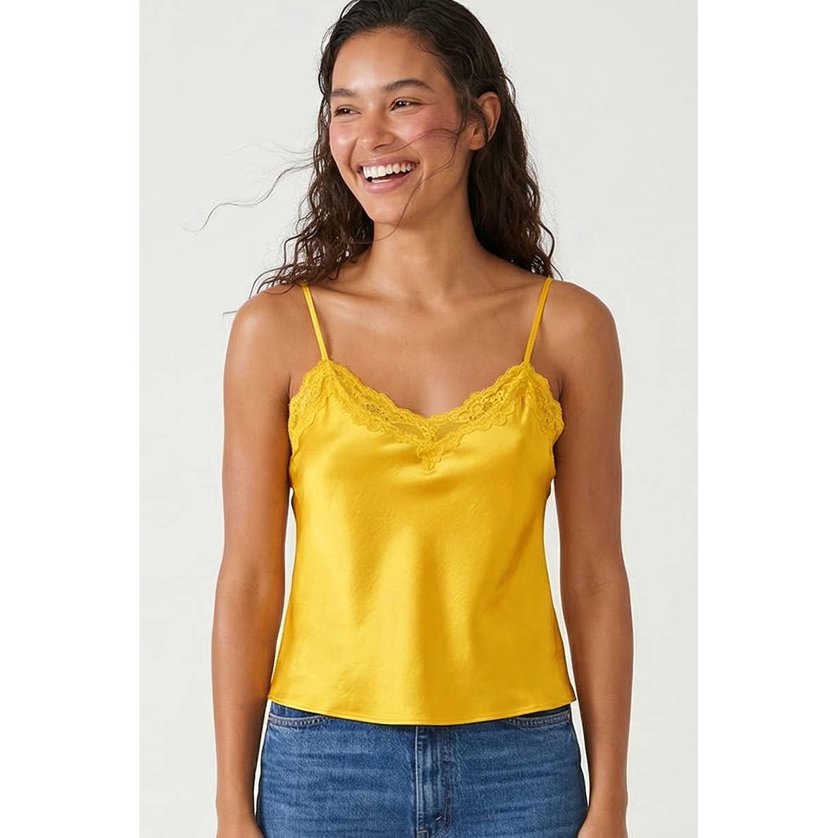Classic Satin V-neck Lace Trim Cami