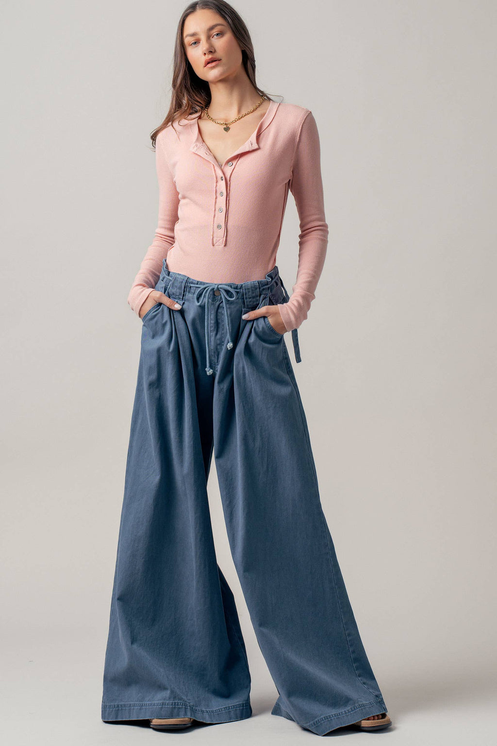 Urban Daizy - Wide-Leg Drawstring Denim Pants