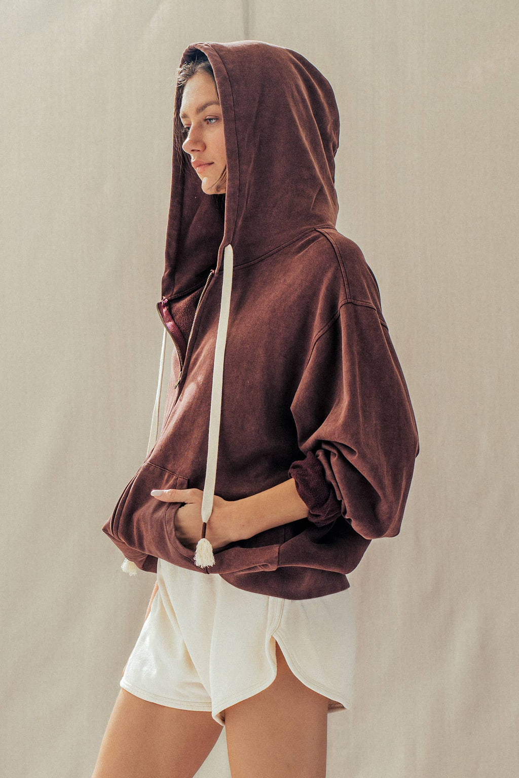 Urban Daizy - Vintage-Wash Zip-Up Hoodie