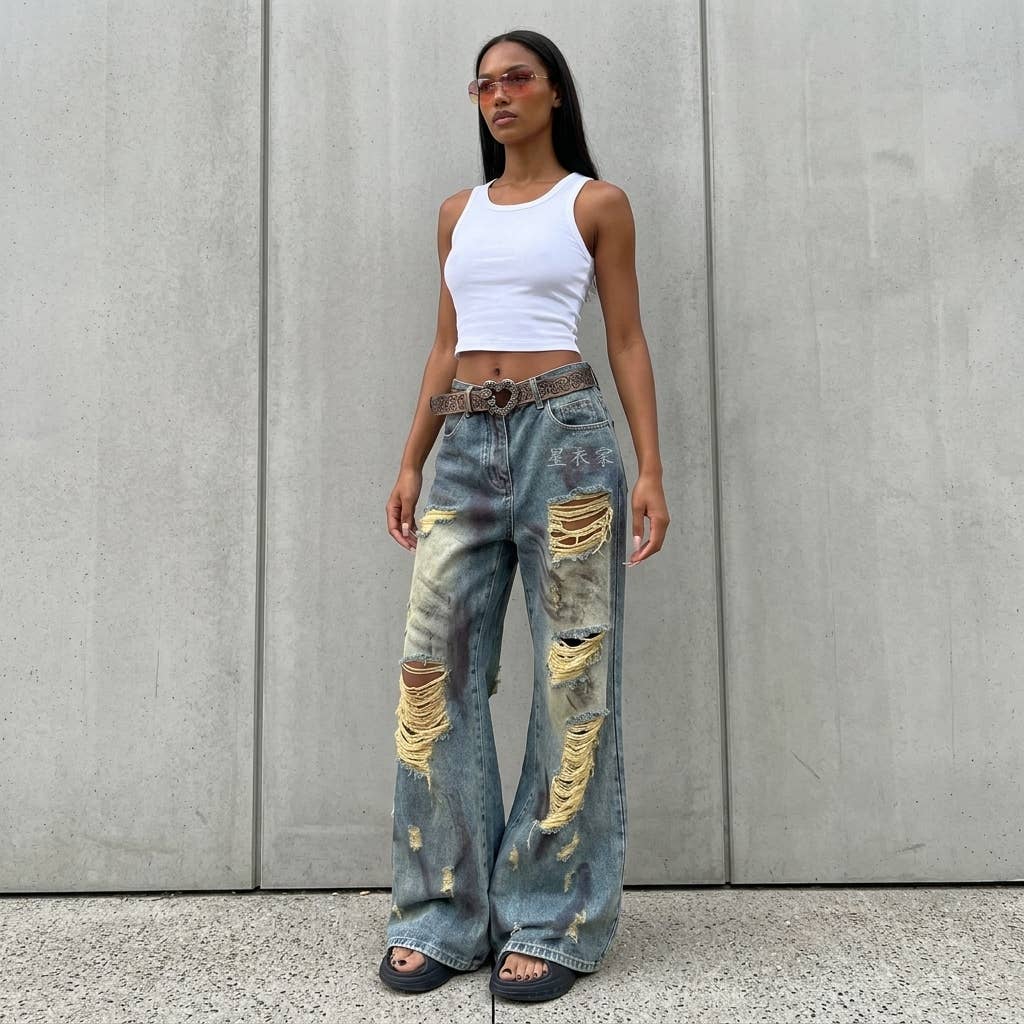 UniteJeans - Heavy Ripped Grunge Denim Pants