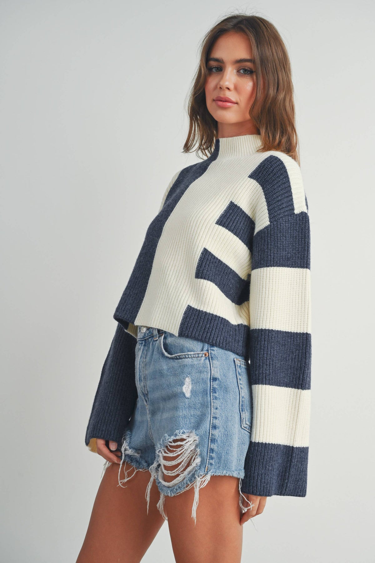 A Favorite Color Block Mock Turtleneck Sweater