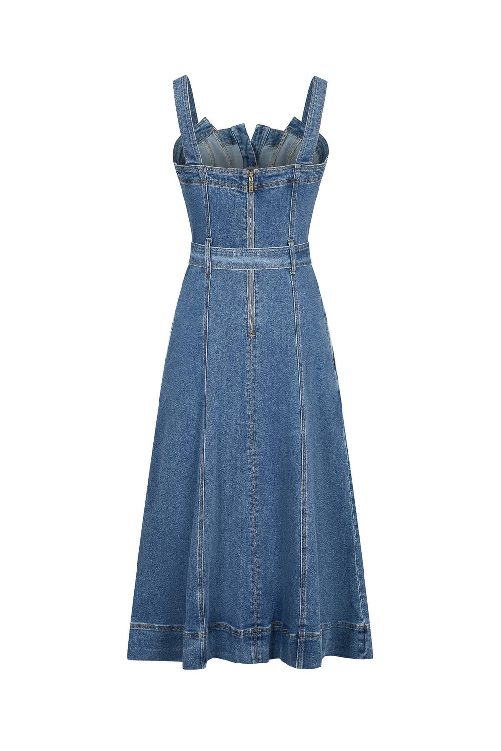 A Favorite Heloise Denim Button Down Midi Dress with Waist Tie