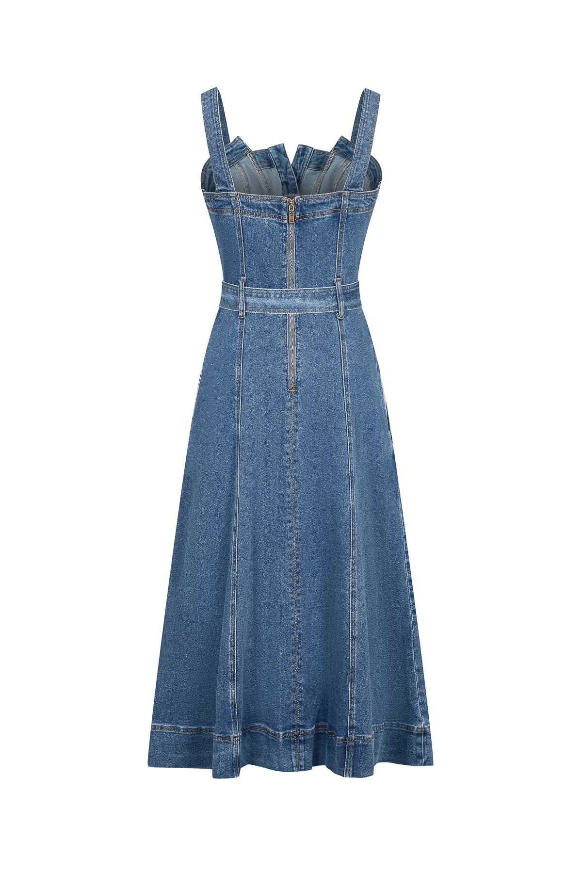 A Favorite Heloise Denim Button Down Midi Dress with Waist Tie