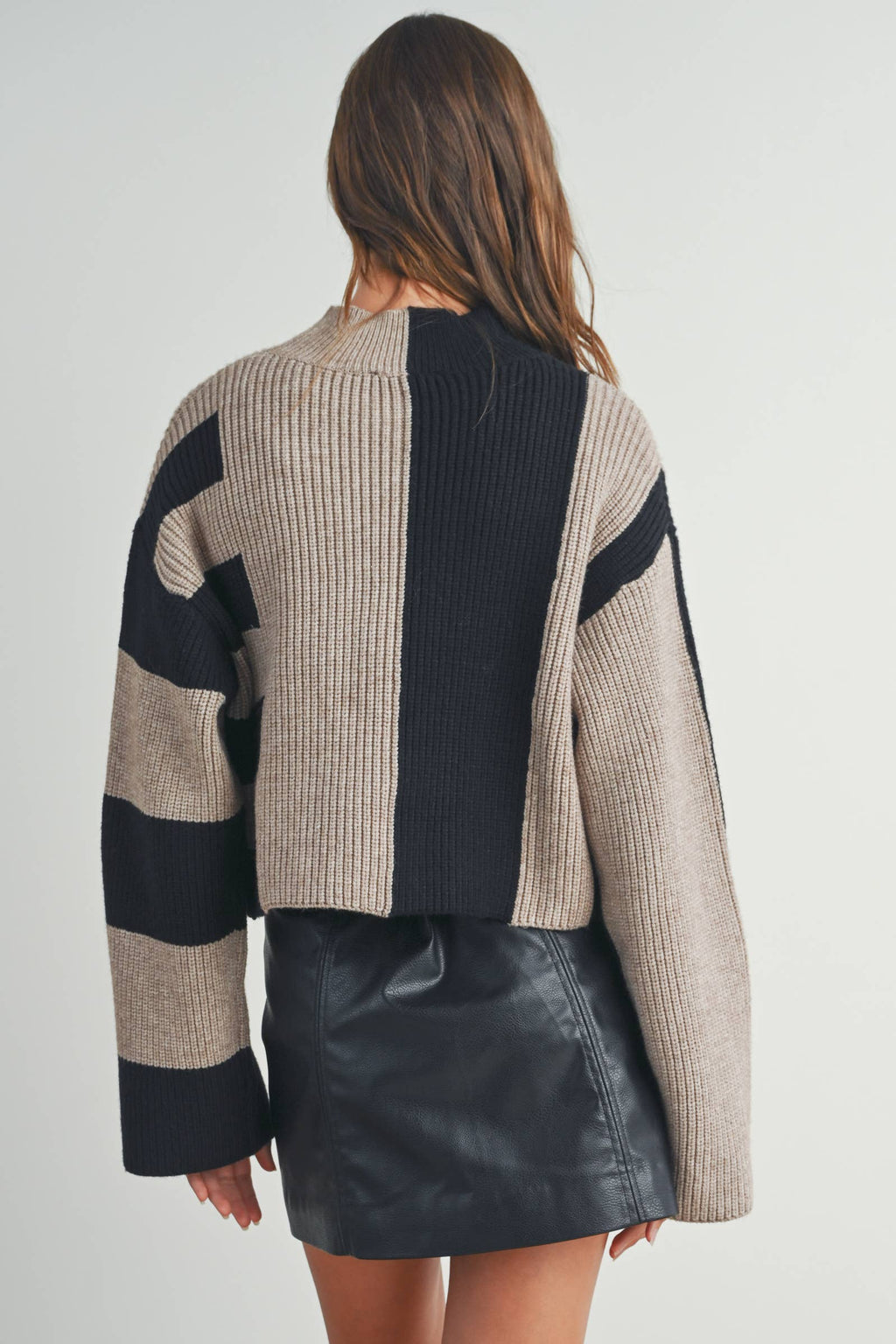 A Favorite Color Block Mock Turtleneck Sweater