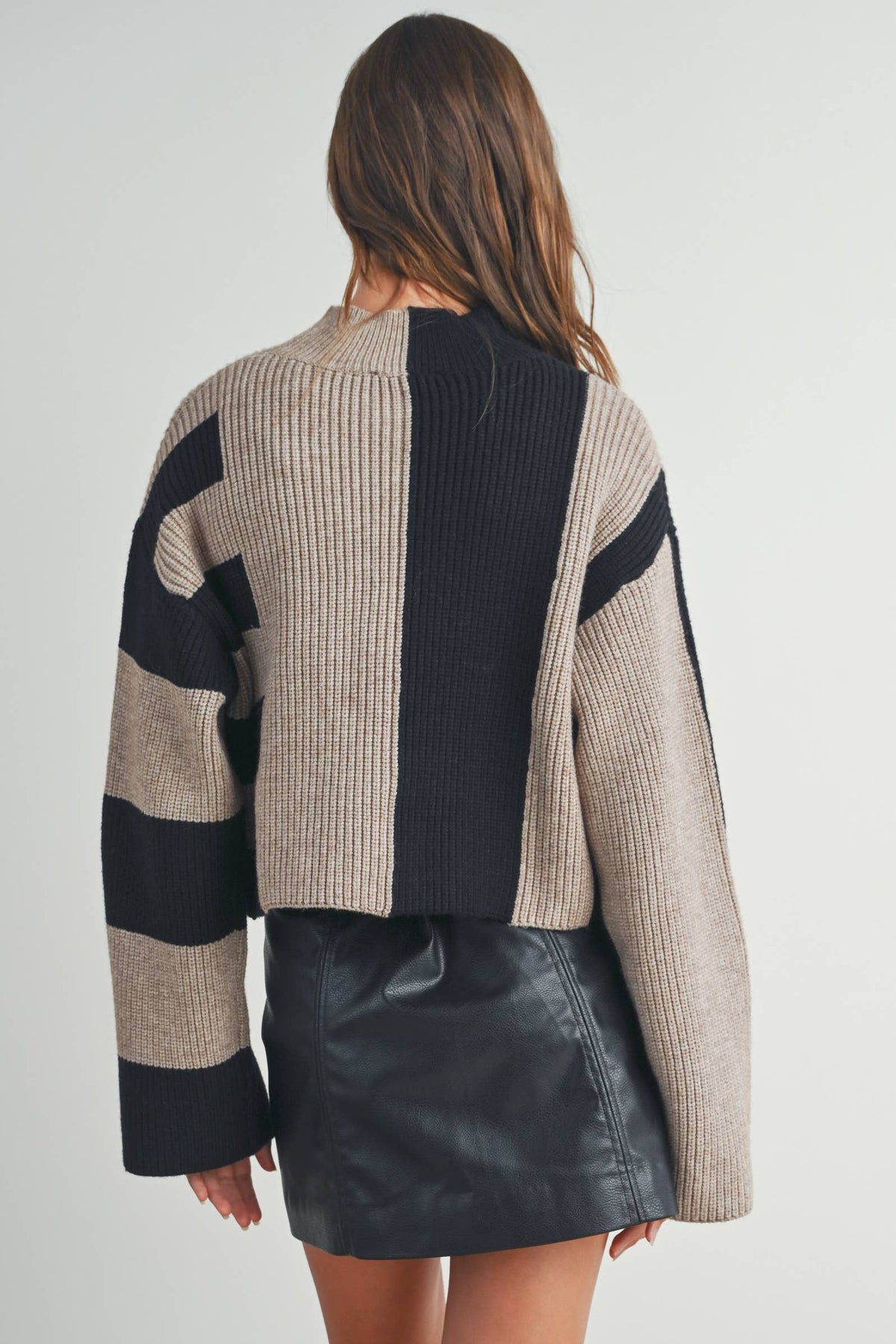 A Favorite Color Block Mock Turtleneck Sweater
