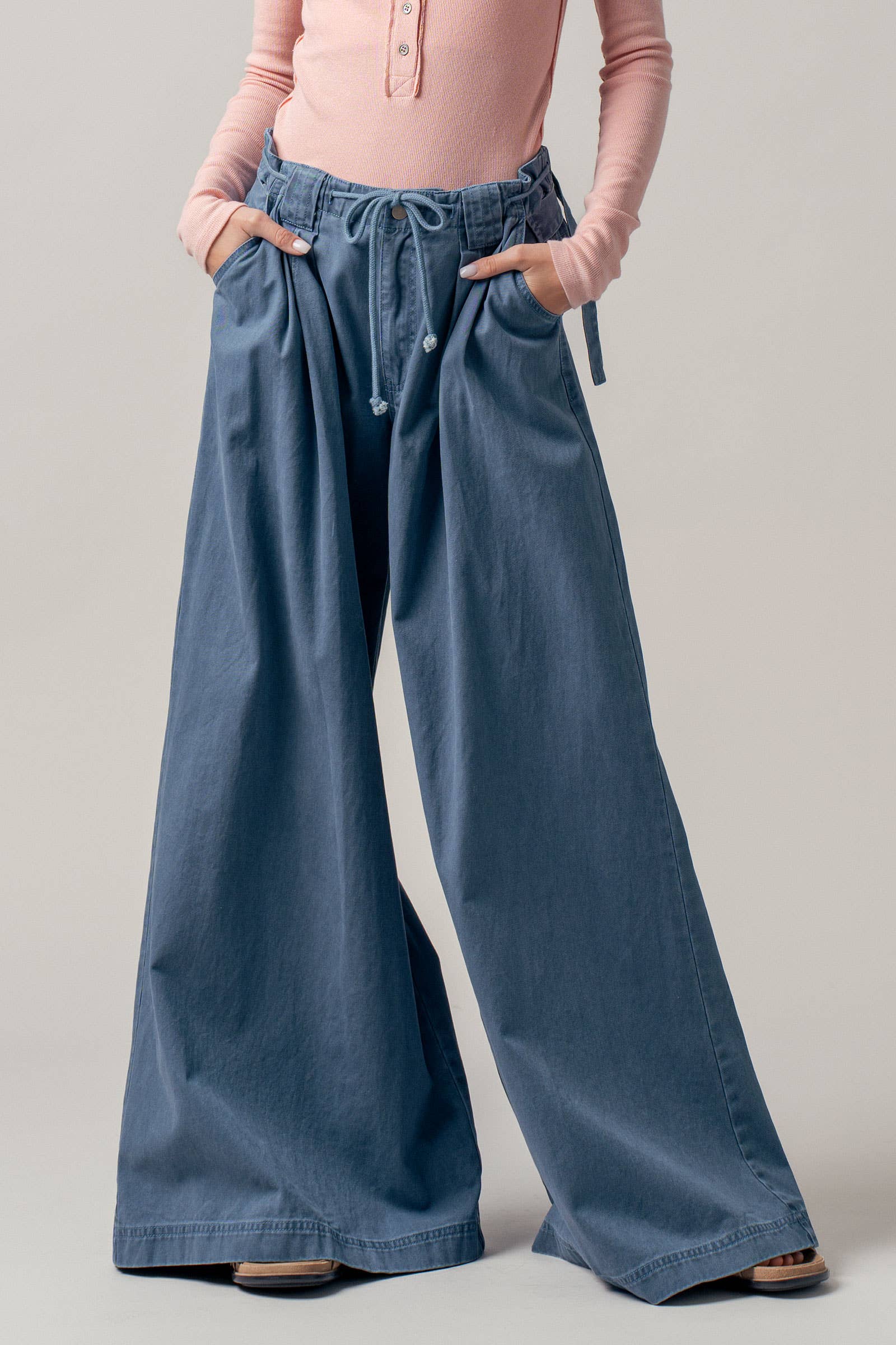 Urban Daizy - Wide-Leg Drawstring Denim Pants