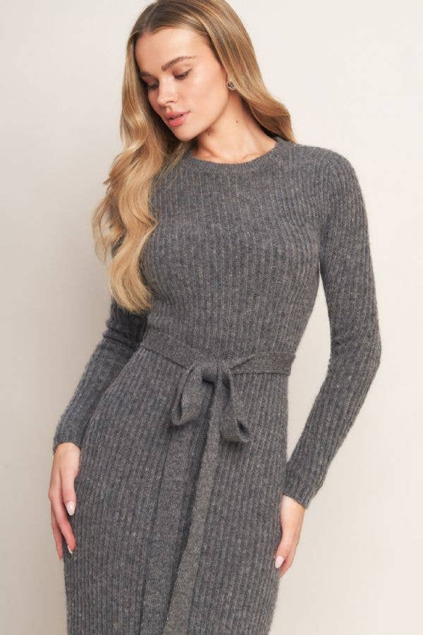 FLYING TOMATO - A sweater knit midi dress - ISW5236 H GREY