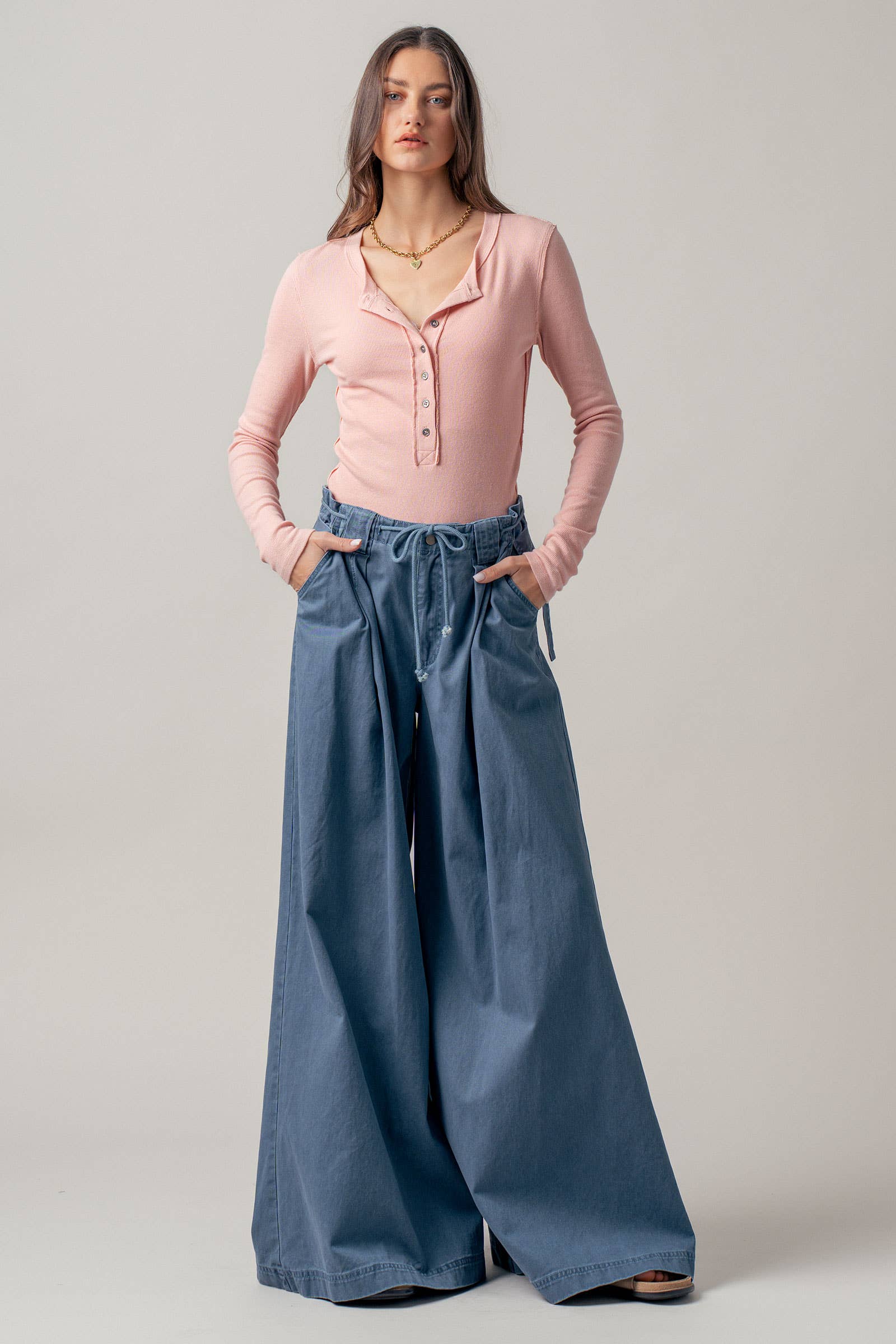 Urban Daizy - Wide-Leg Drawstring Denim Pants