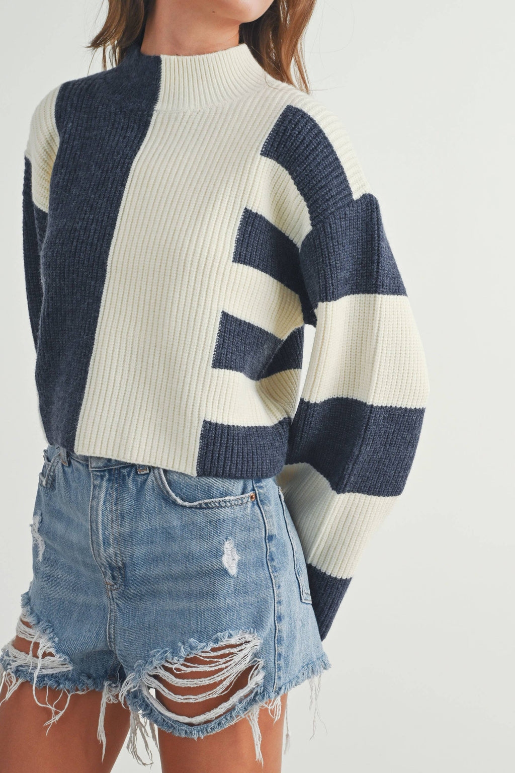 A Favorite Color Block Mock Turtleneck Sweater