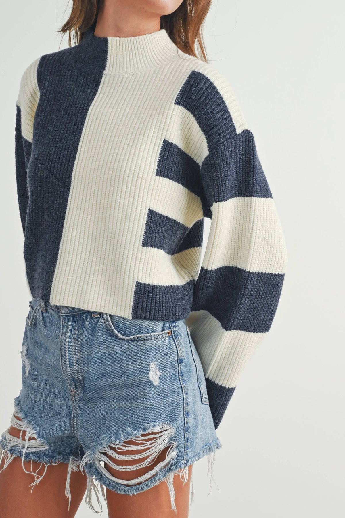 A Favorite Color Block Mock Turtleneck Sweater