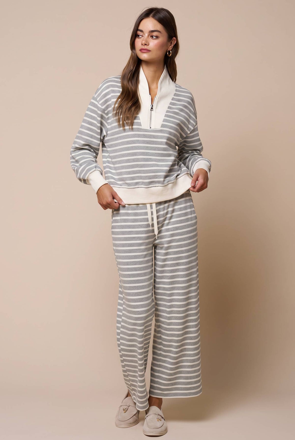 Stripe Quarter Zip Top