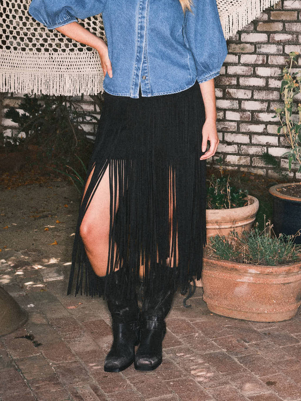 A Favorite Suede Fringe Midi