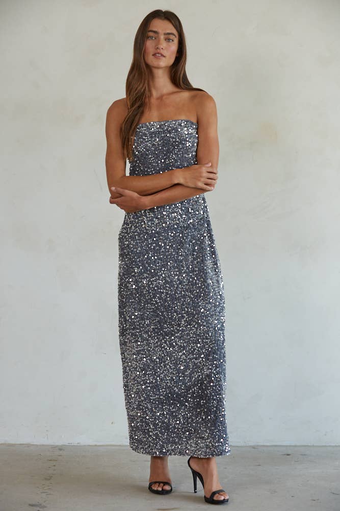 By Together - Sequin Tube Neck Strapless Pencil Maxi