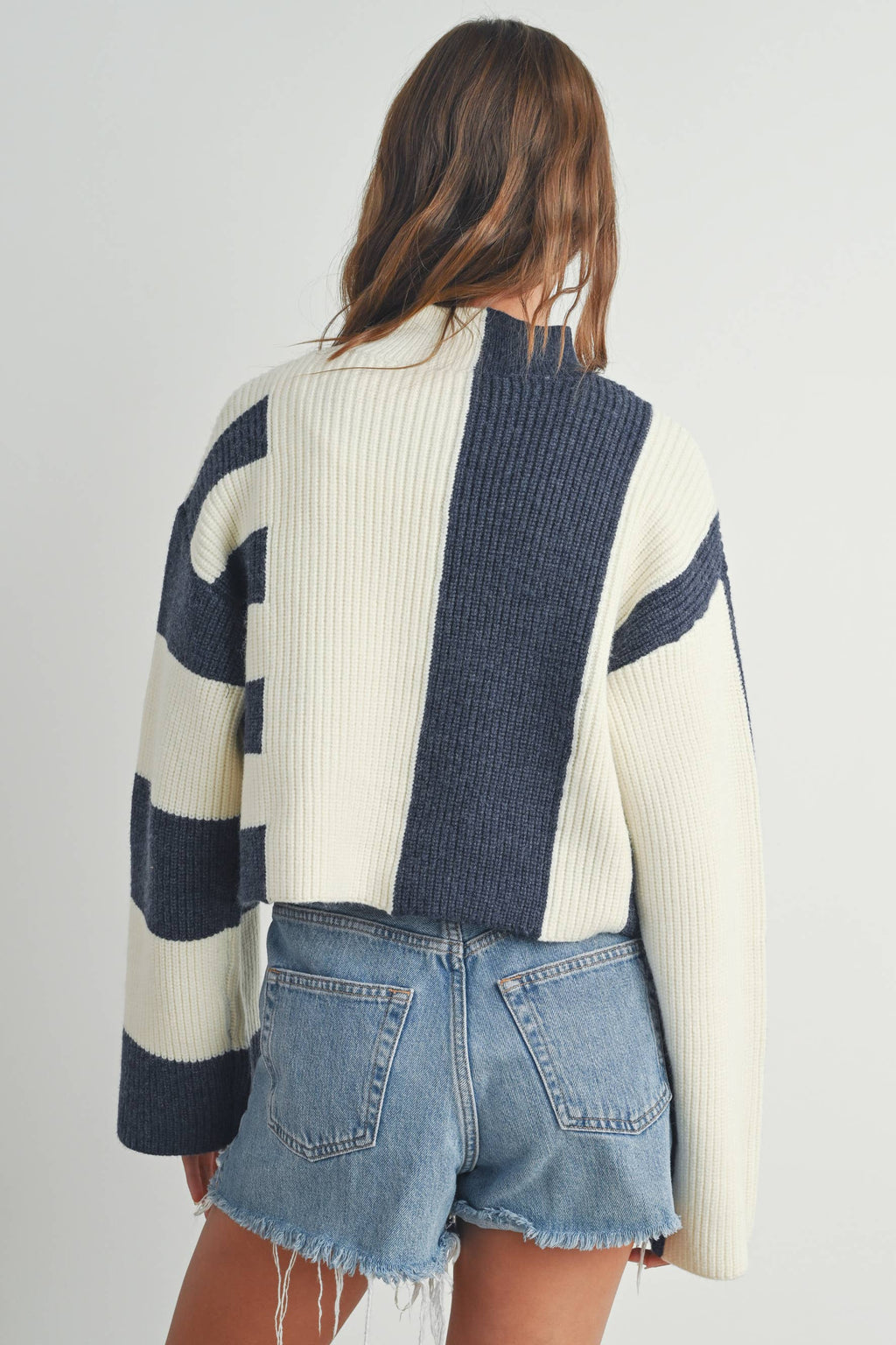 A Favorite Color Block Mock Turtleneck Sweater