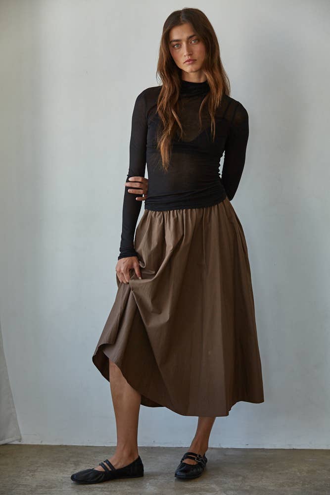 By Together - Knit Jersey Turtleneck Long Sleeve Sheer Top