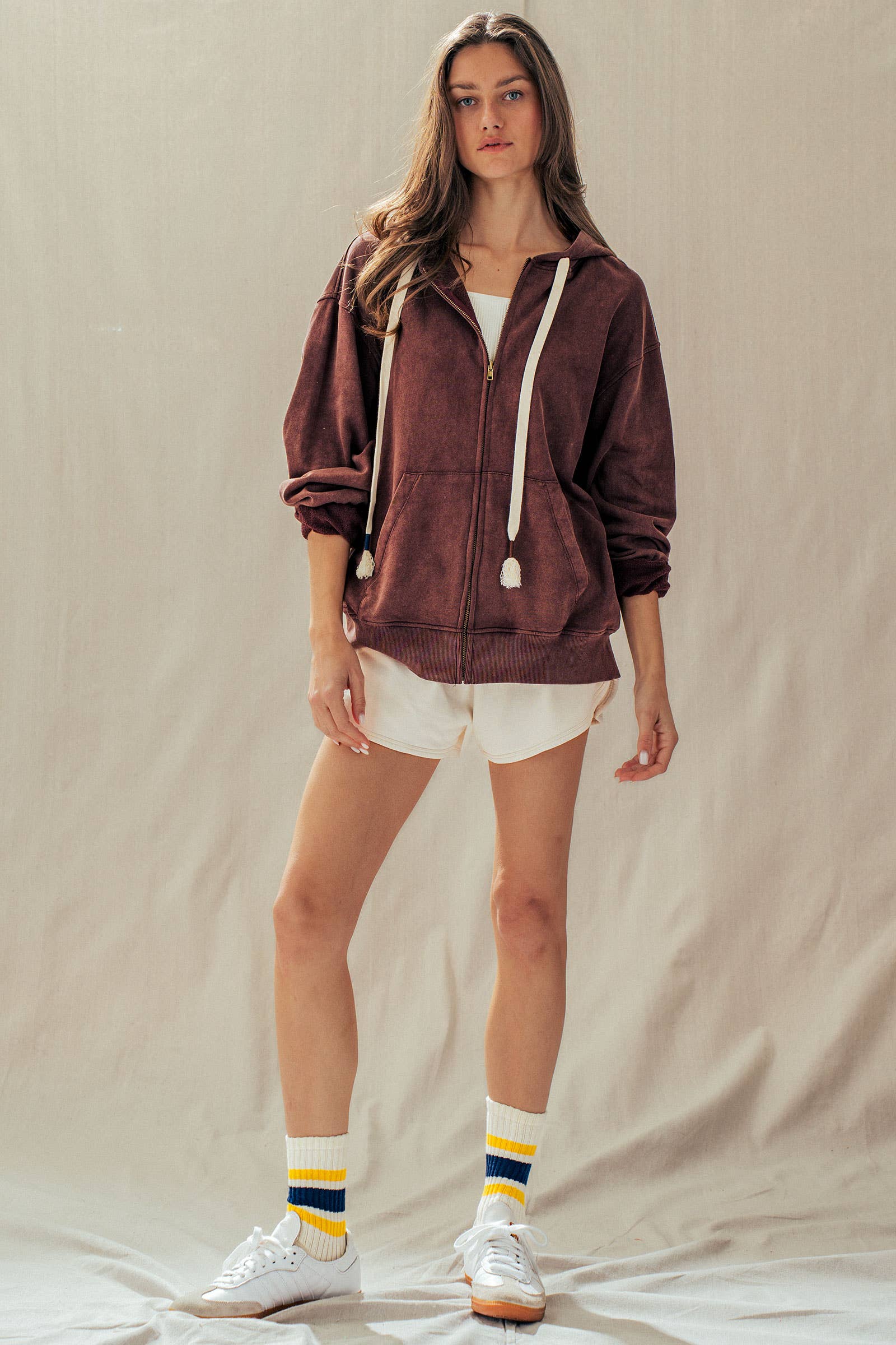 Urban Daizy - Vintage-Wash Zip-Up Hoodie