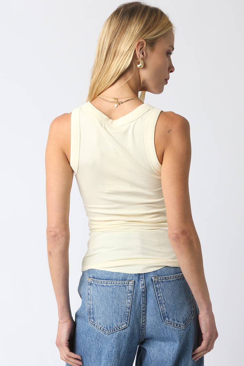 Olivaceous - Ribbed Fitted Scoop Neck Tank Top