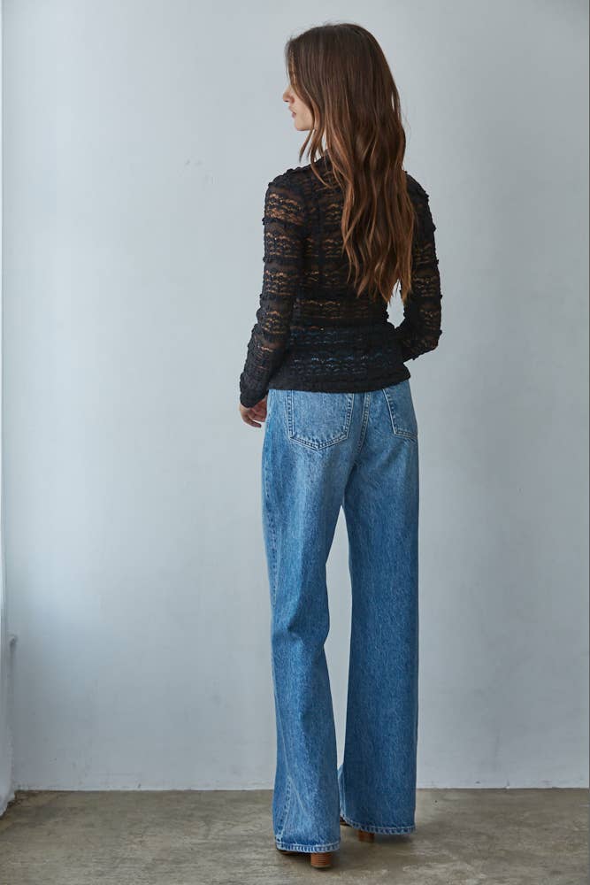 By Together - Woven Nylon Cotton Spandex Lace See Through Mock Top