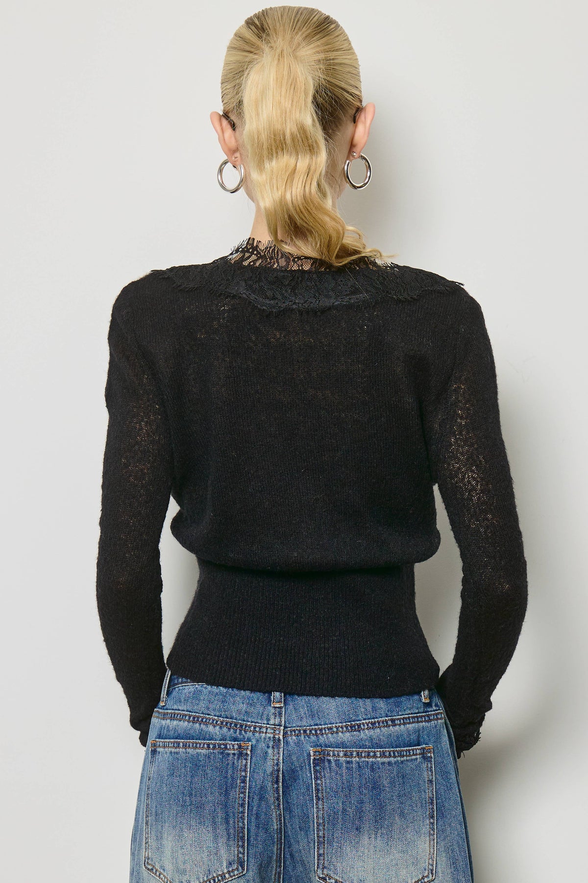 Mimosa - Lace Trim V Neck Knit Cardigan
