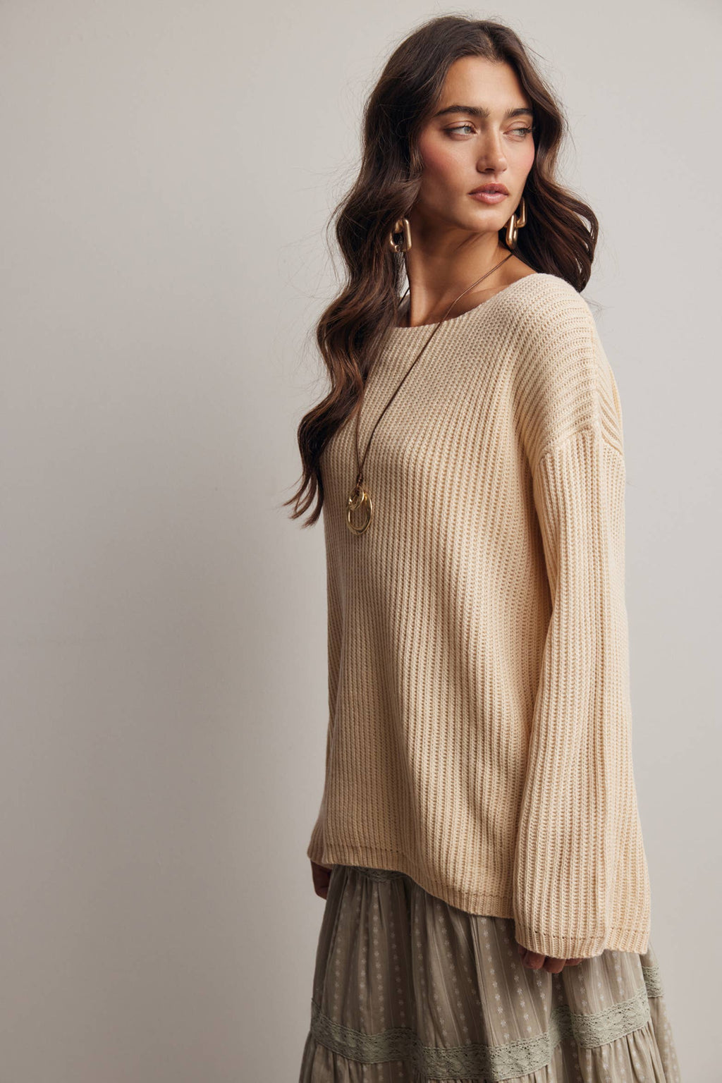 Forte - Ribbed Knit Boat Neck Sweater FSW0065