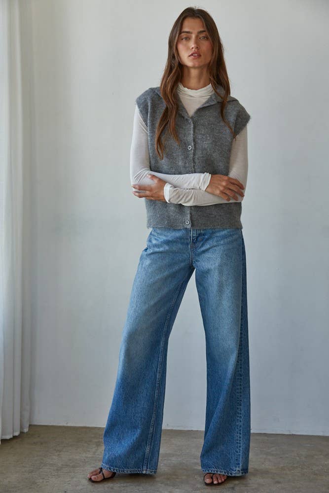 By Together - Knit Jersey Turtleneck Long Sleeve Sheer Top