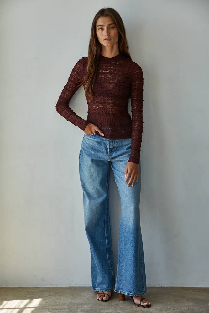 By Together - Woven Nylon Cotton Spandex Lace See Through Mock Top