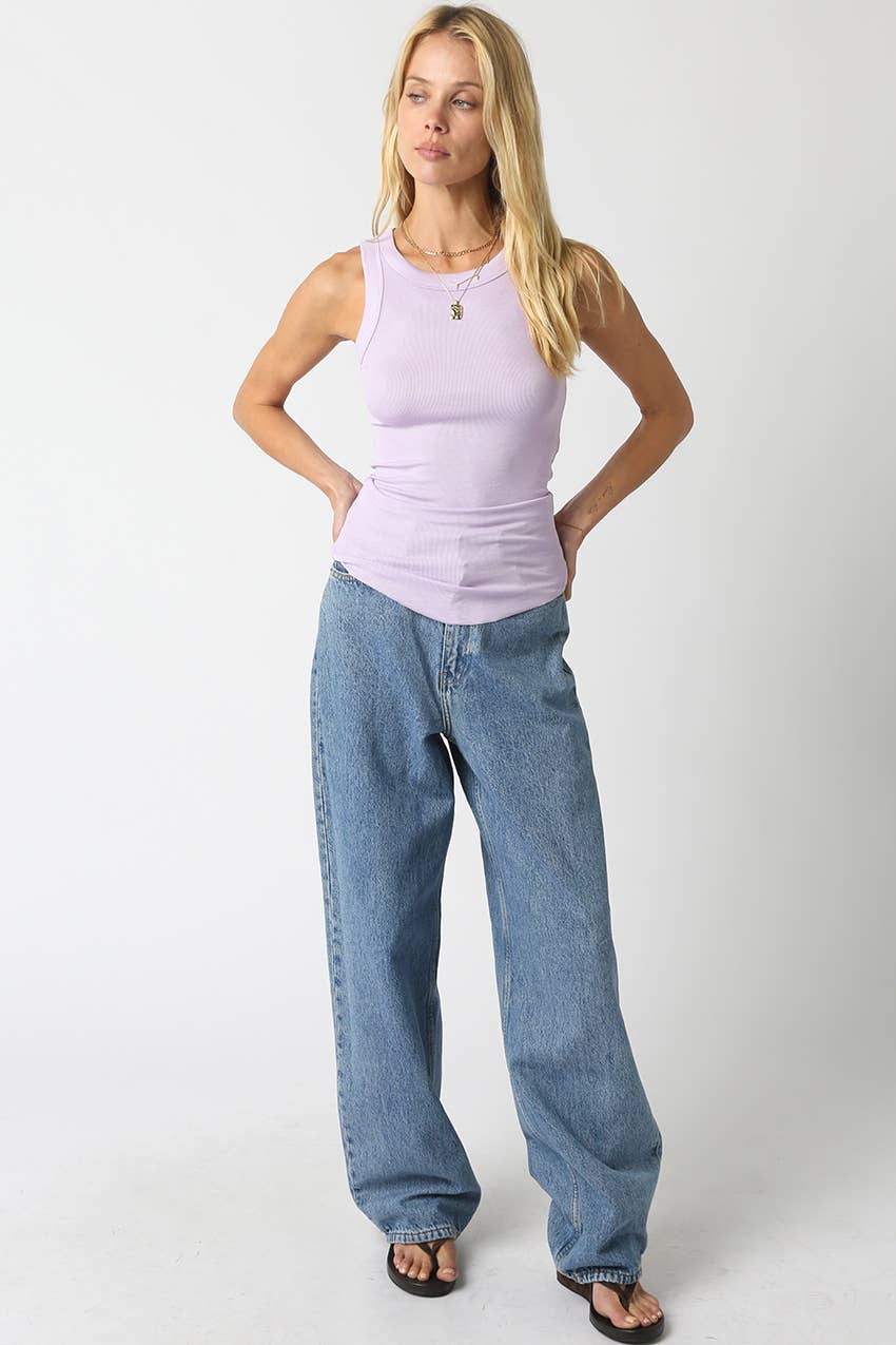 Olivaceous - Ribbed Fitted Scoop Neck Tank Top