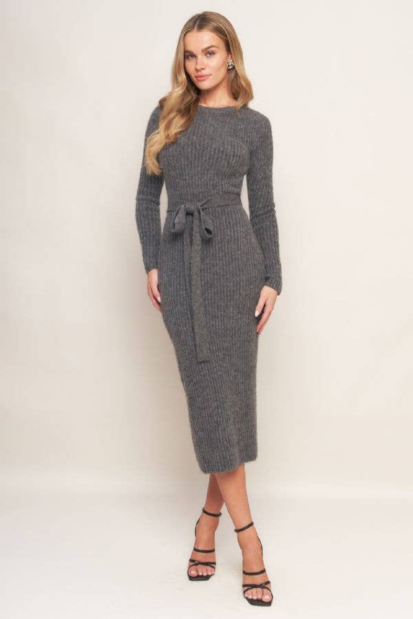 FLYING TOMATO - A sweater knit midi dress - ISW5236 H GREY