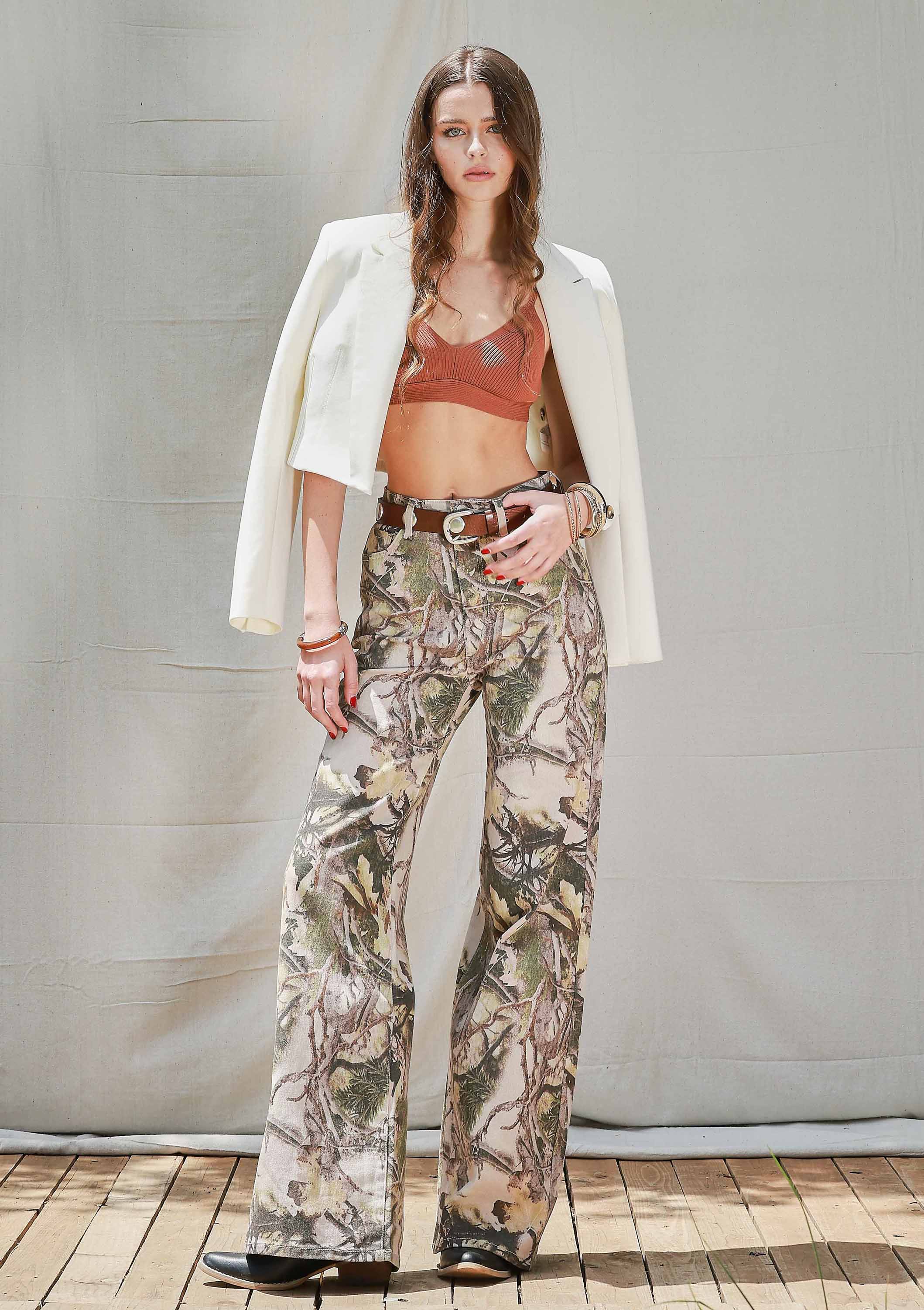 Vibrant M.i.U - High-Rise Camo Print Wide Leg Jeans