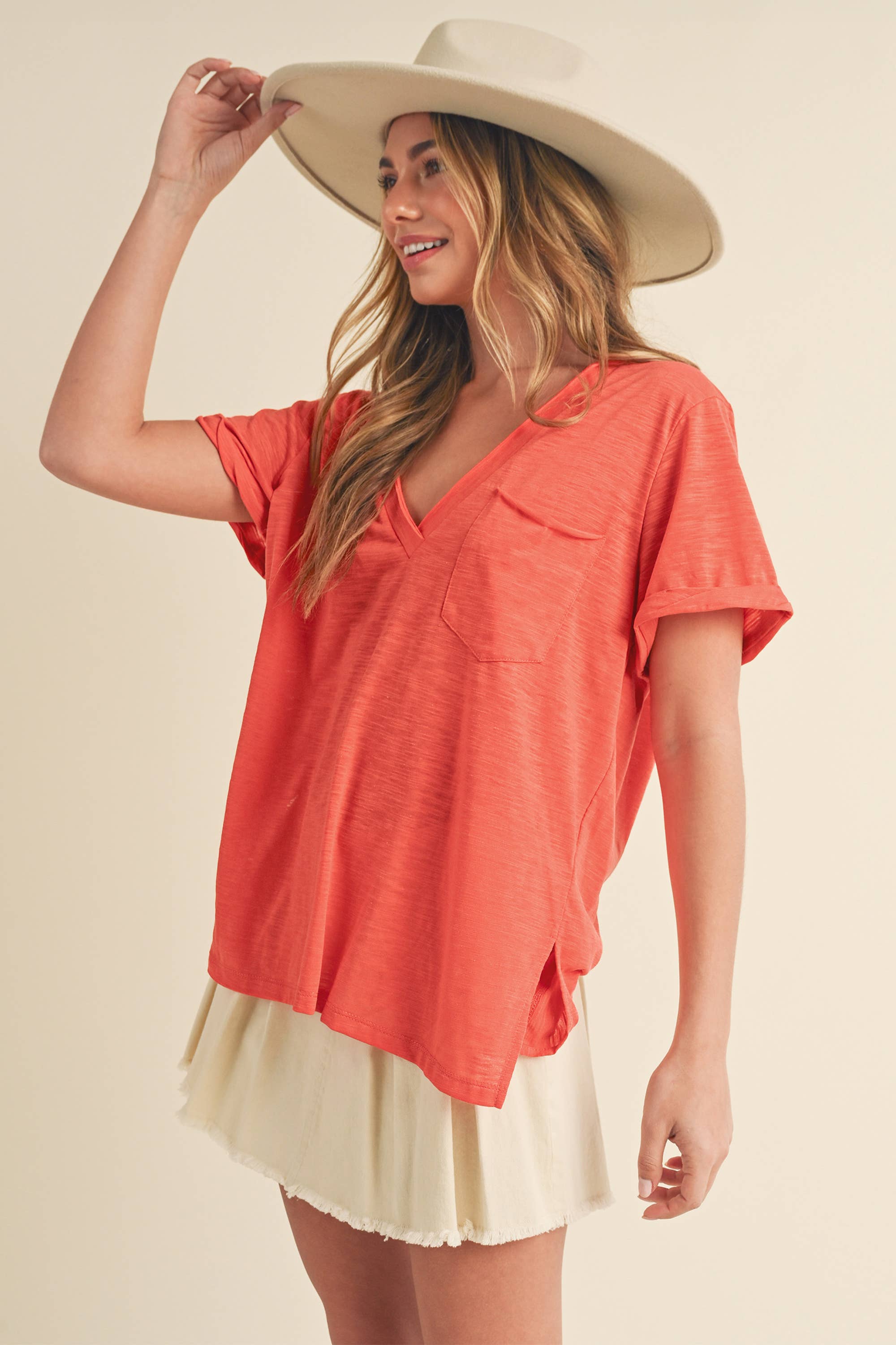 AEMI + CO - Zoie V-Neck Short Sleeve Top