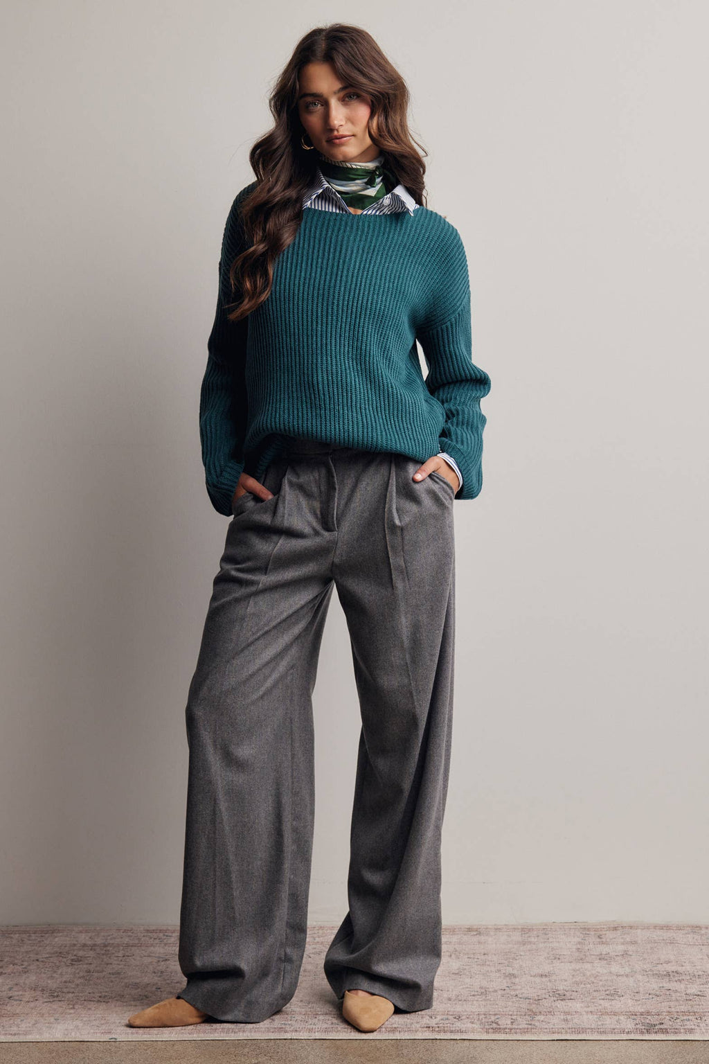 Forte - Ribbed Knit Boat Neck Sweater FSW0065
