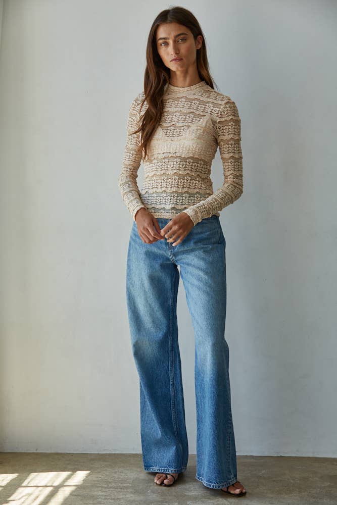 By Together - Woven Nylon Cotton Spandex Lace See Through Mock Top