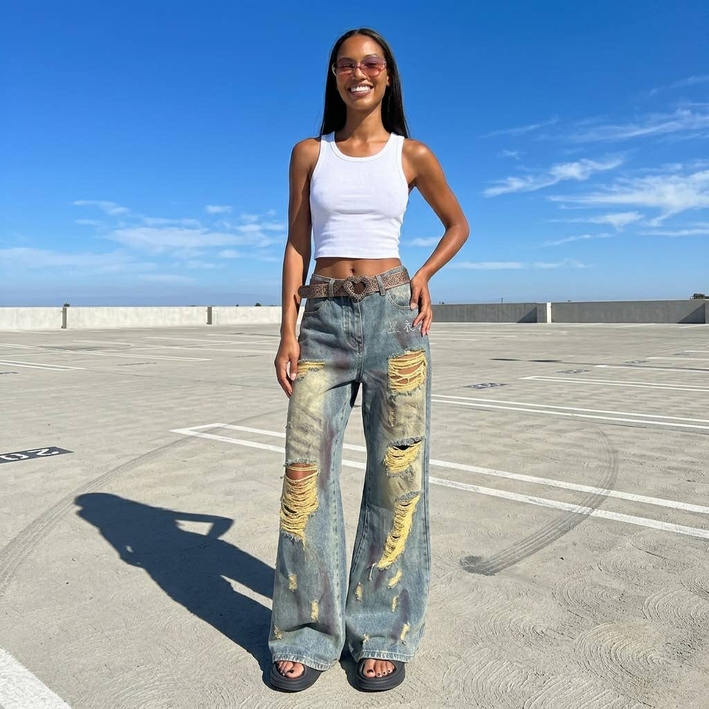 UniteJeans - Heavy Ripped Grunge Denim Pants