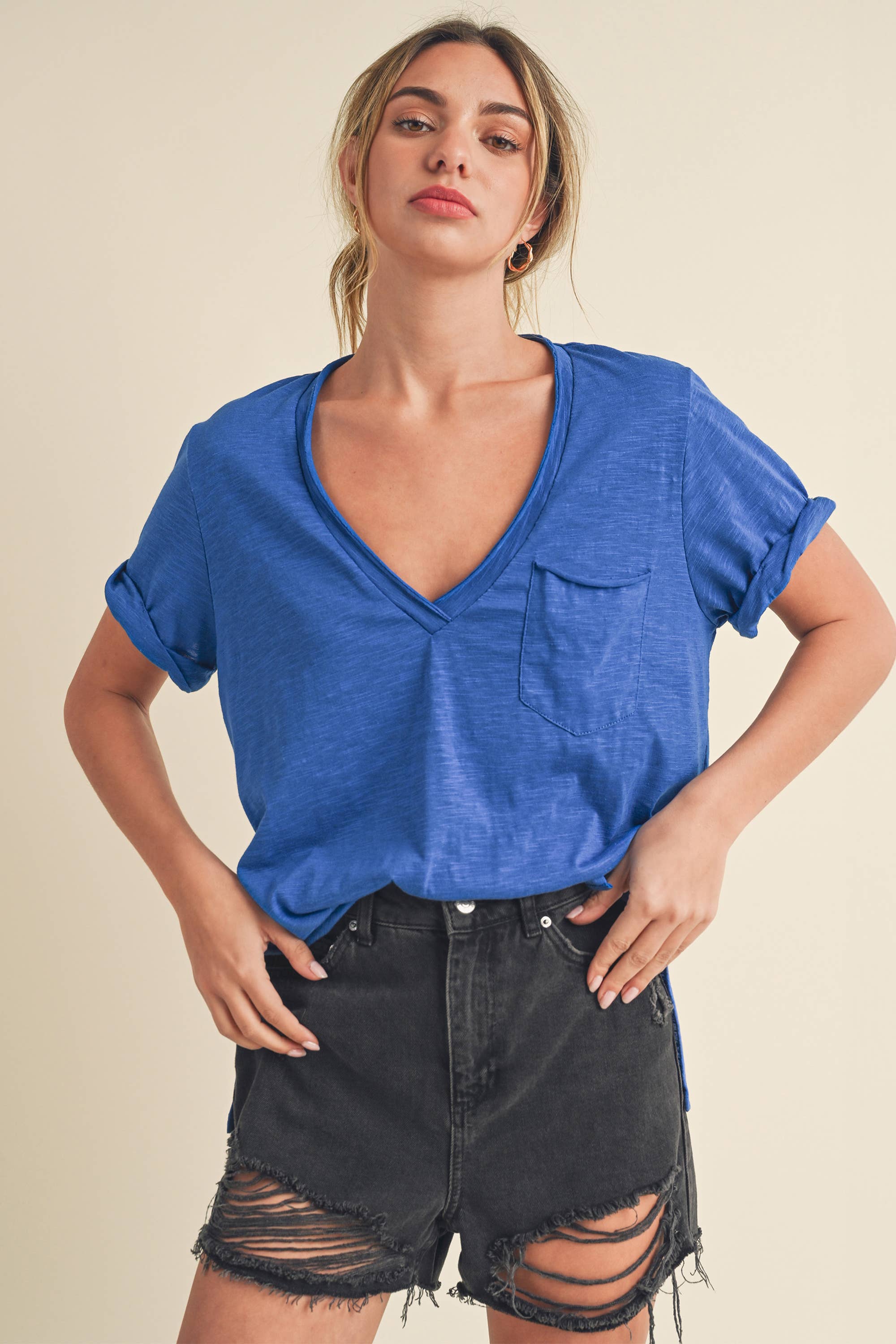 AEMI + CO - Zoie V-Neck Short Sleeve Top