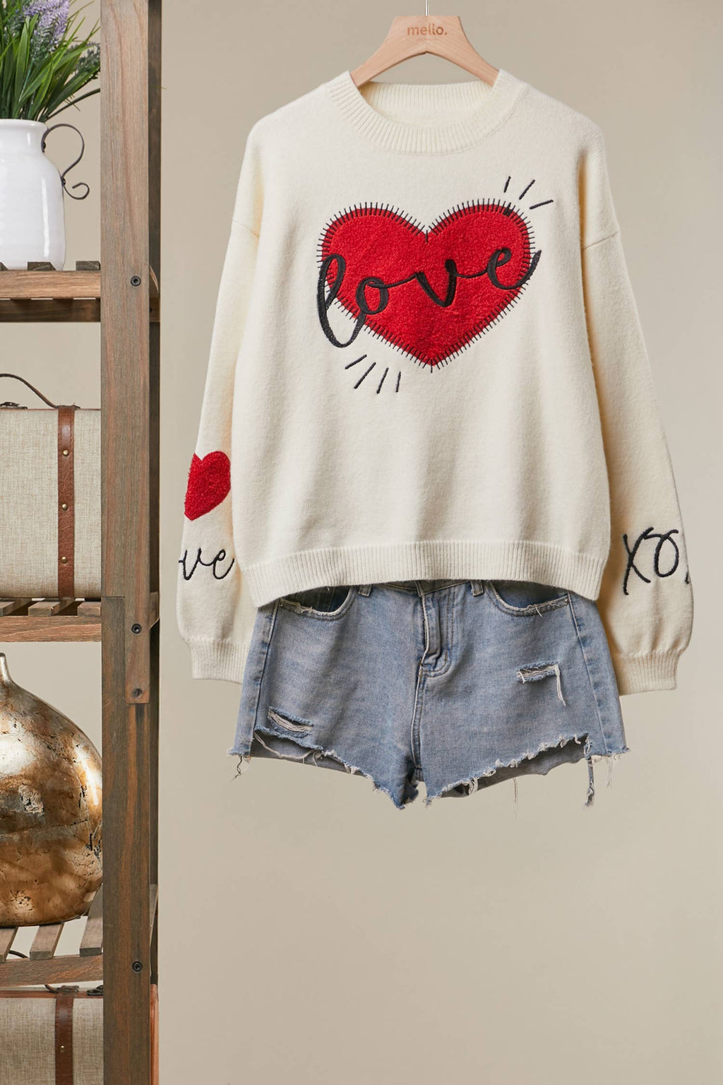 Mello. - Heart “LOVE” Graphic Knit Sweater