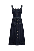 A Favorite Heloise Denim Button Down Midi Dress with Waist Tie