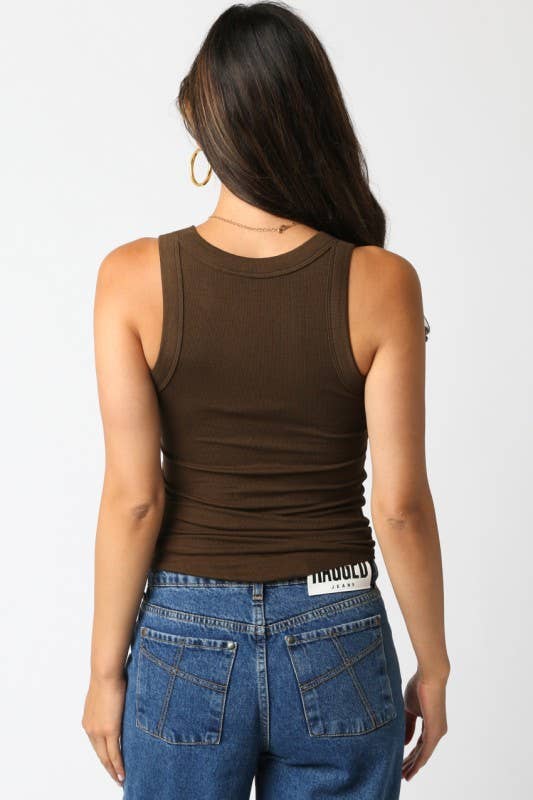 Olivaceous - Ribbed Fitted Scoop Neck Tank Top