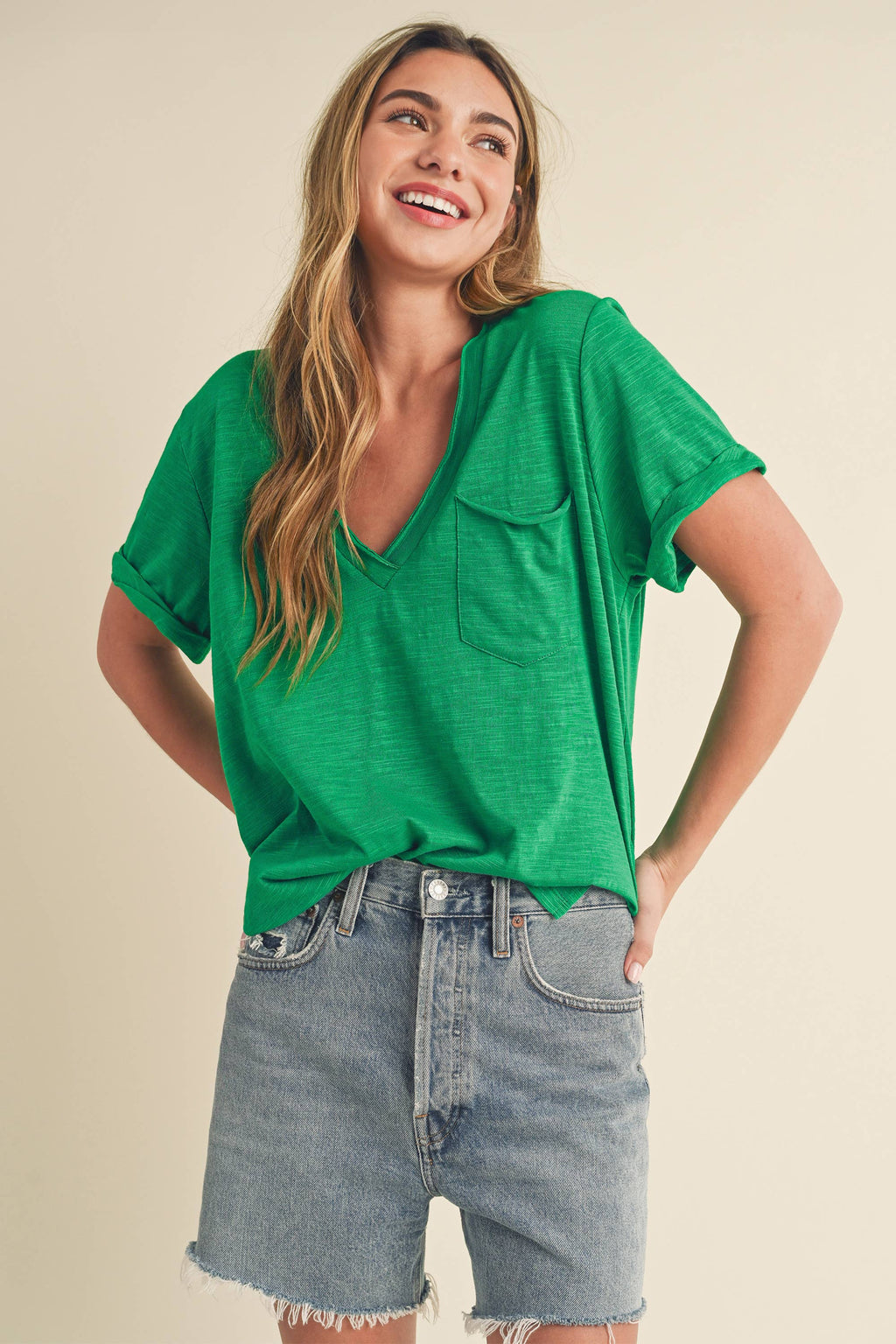 AEMI + CO - Zoie V-Neck Short Sleeve Top