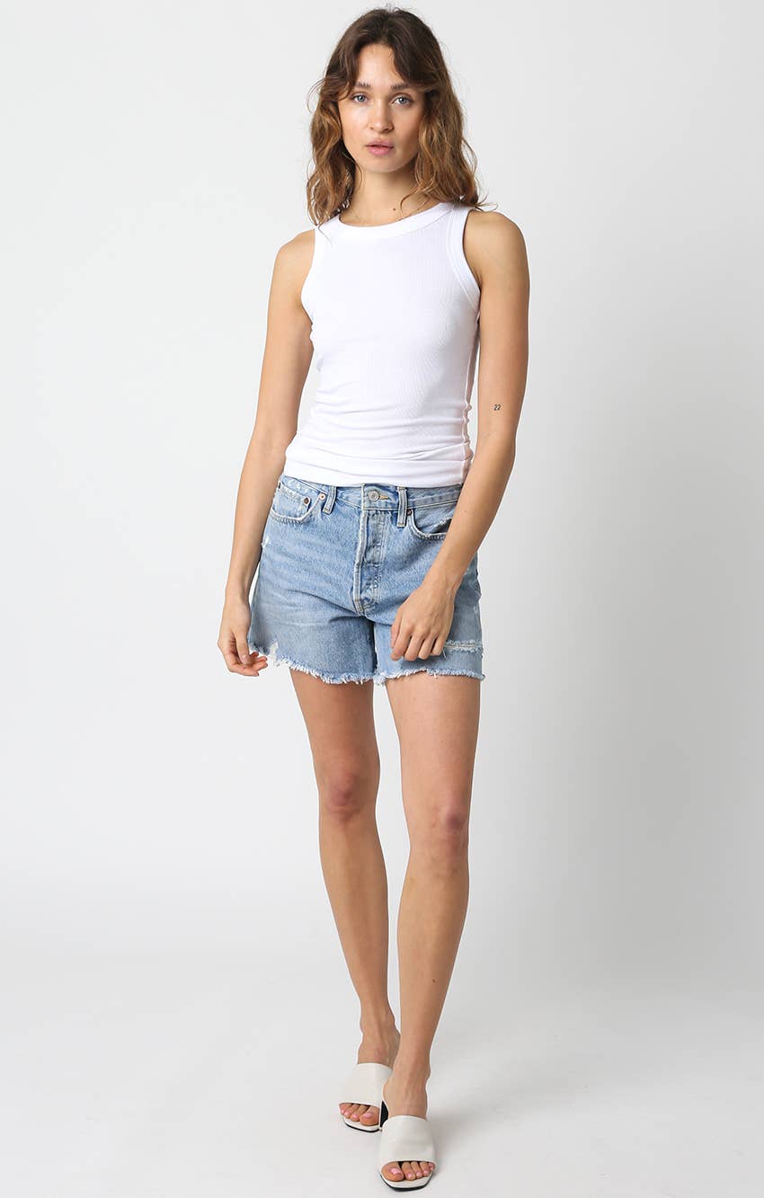 Olivaceous - Ribbed Fitted Scoop Neck Tank Top