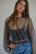 By Together - Woven Polyester Sequin Mesh Long Sleeve Top