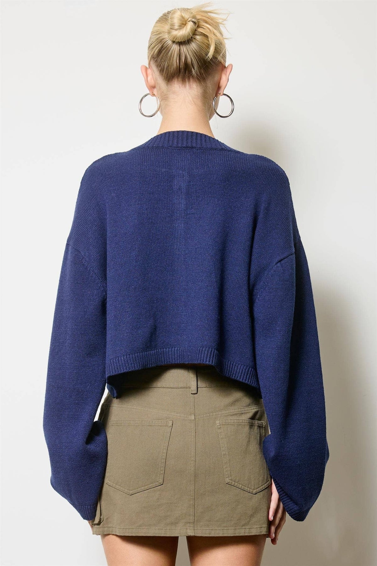 Button Front Cropped Knit Cardigan