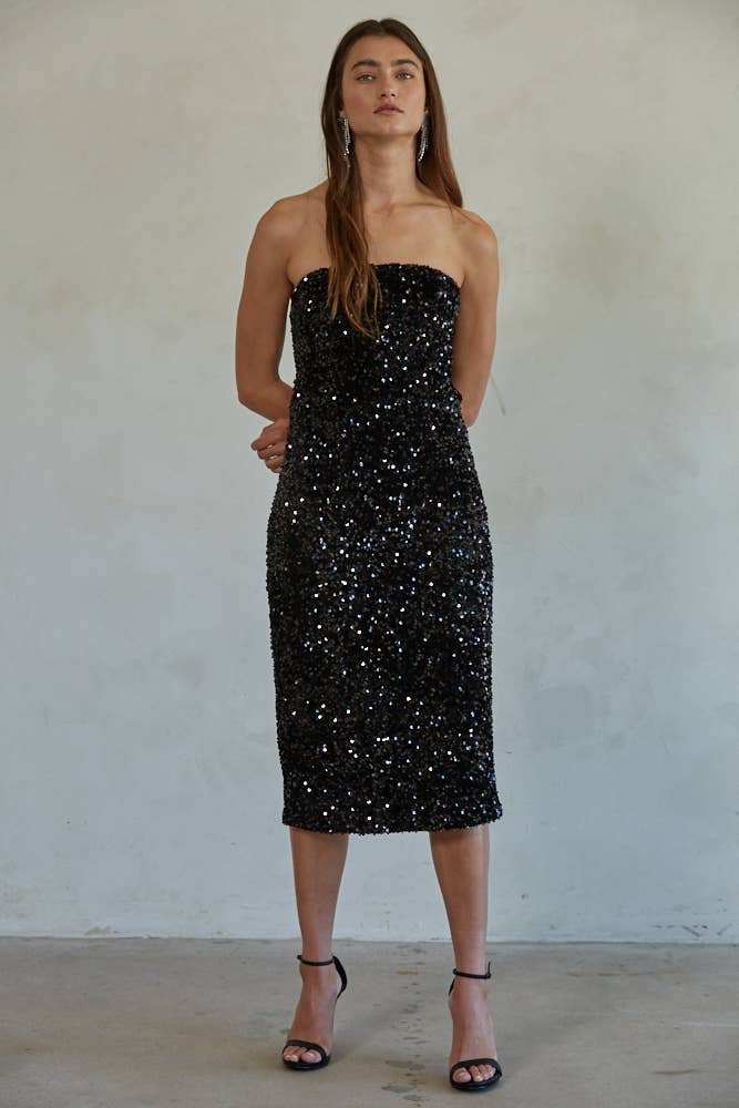 By Together - Woven Sequin Tube Midi Dress