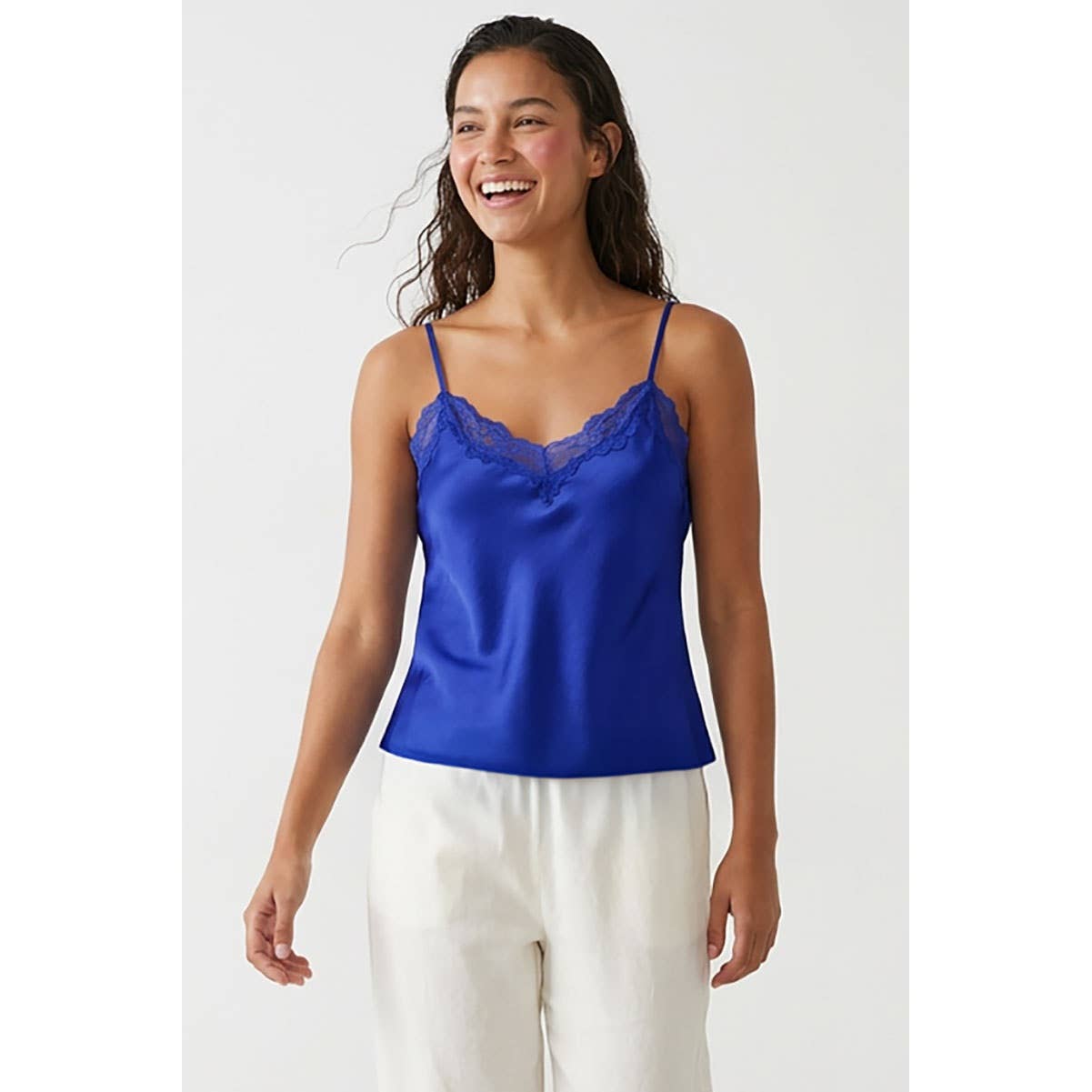Classic Satin V-neck Lace Trim Cami