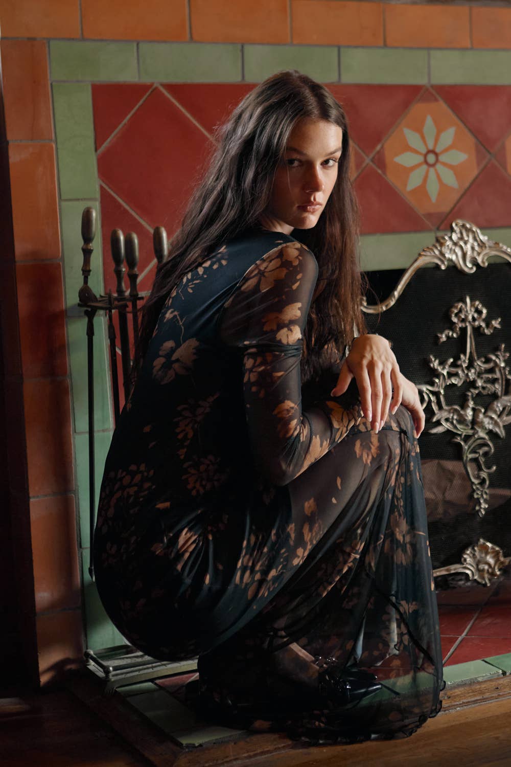 A Floral Mesh Maxi