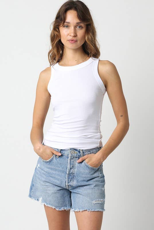 Olivaceous - Ribbed Fitted Scoop Neck Tank Top