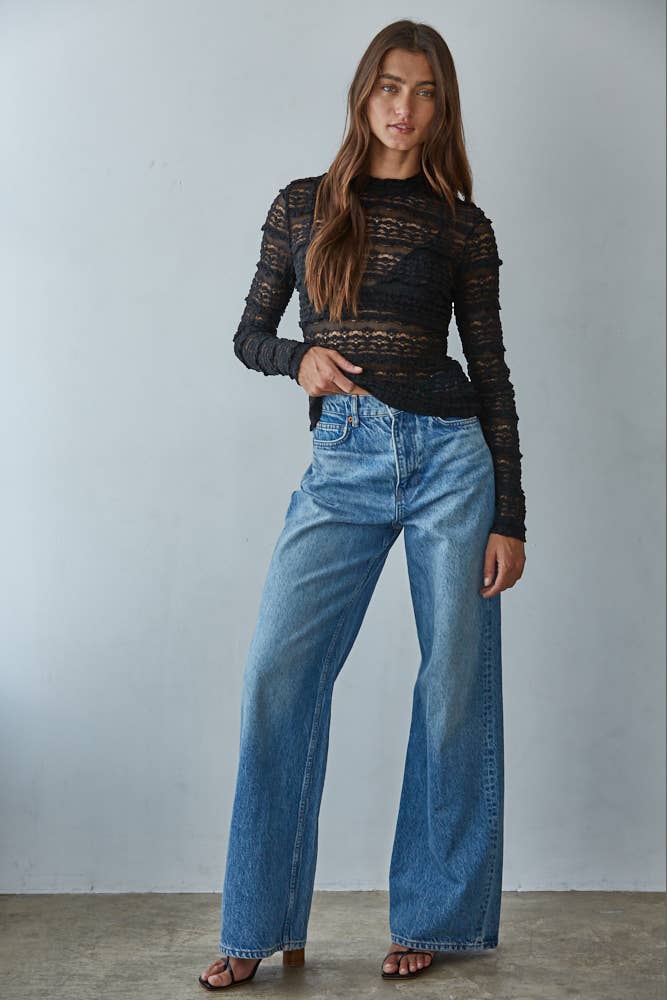 By Together - Woven Nylon Cotton Spandex Lace See Through Mock Top