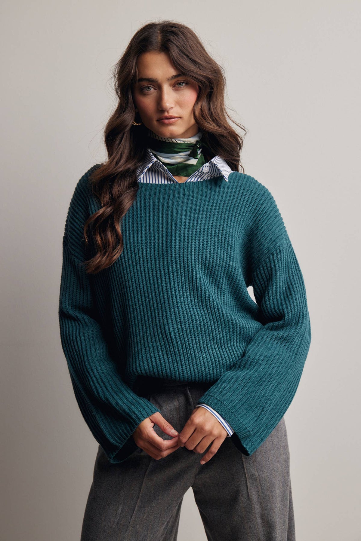 Forte - Ribbed Knit Boat Neck Sweater FSW0065