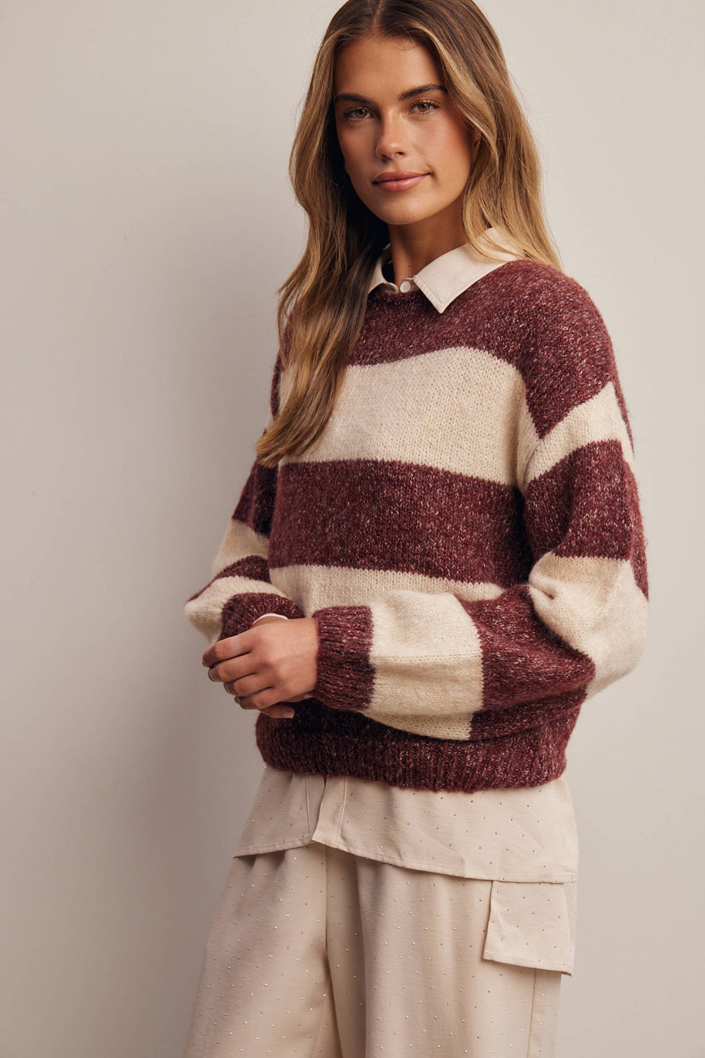 Forte - Soft Stripe Knit Sweater FSW0097